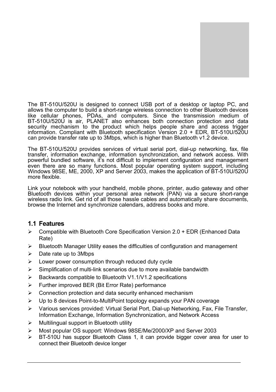 Chapter1 introduction | Planet Technology BT-510U User Manual | Page 6 / 151