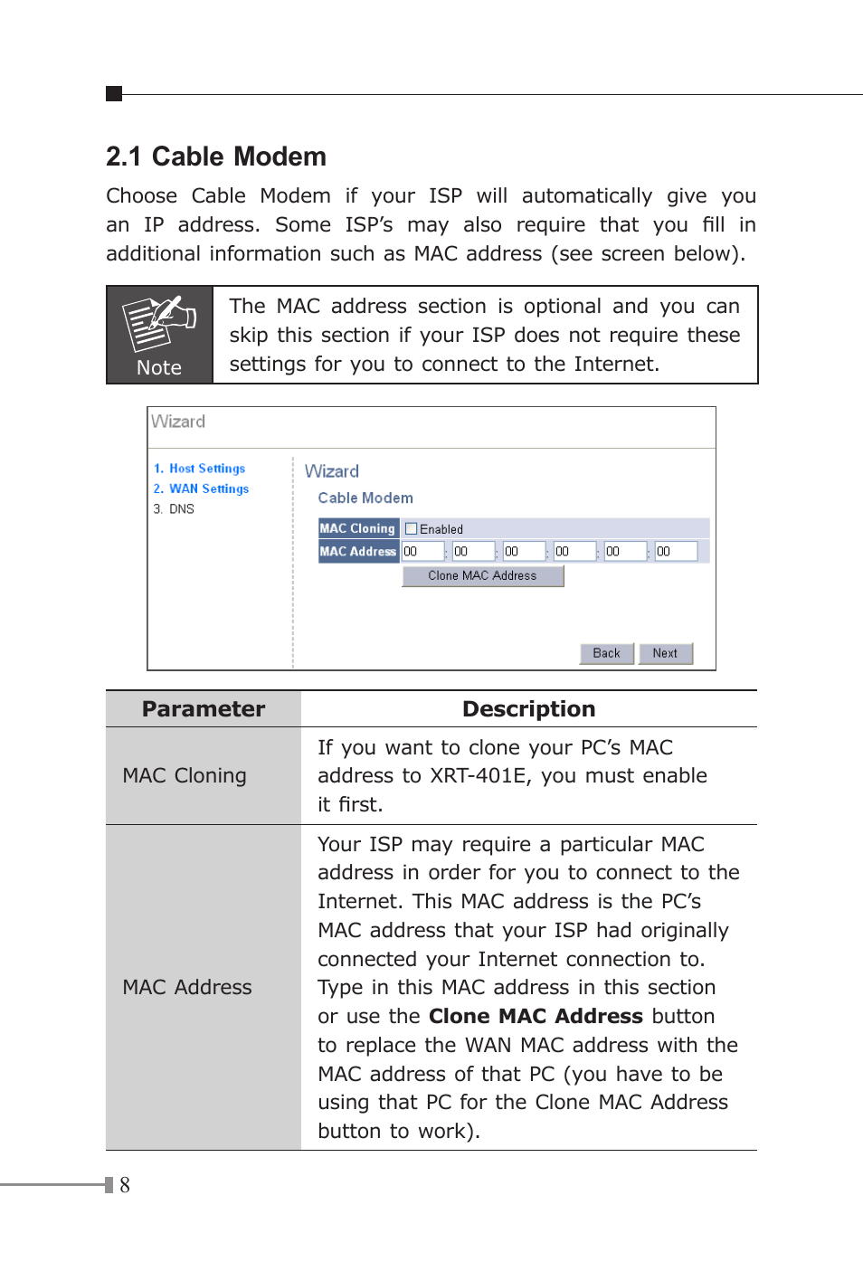 1 cable modem | Planet Technology XRT-401E User Manual | Page 8 / 16