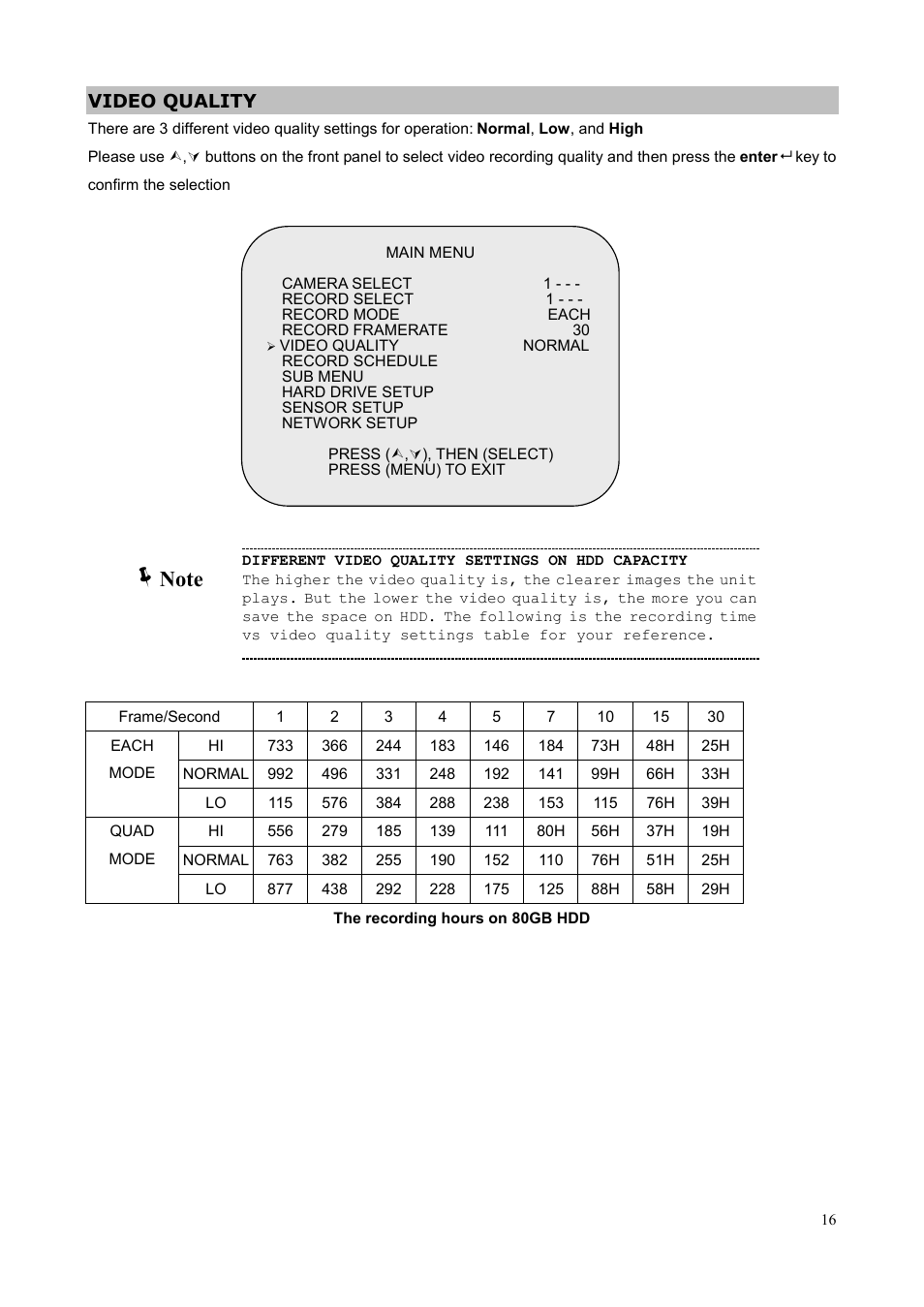 Video quality | Planet Technology DVR-400 User Manual | Page 20 / 33