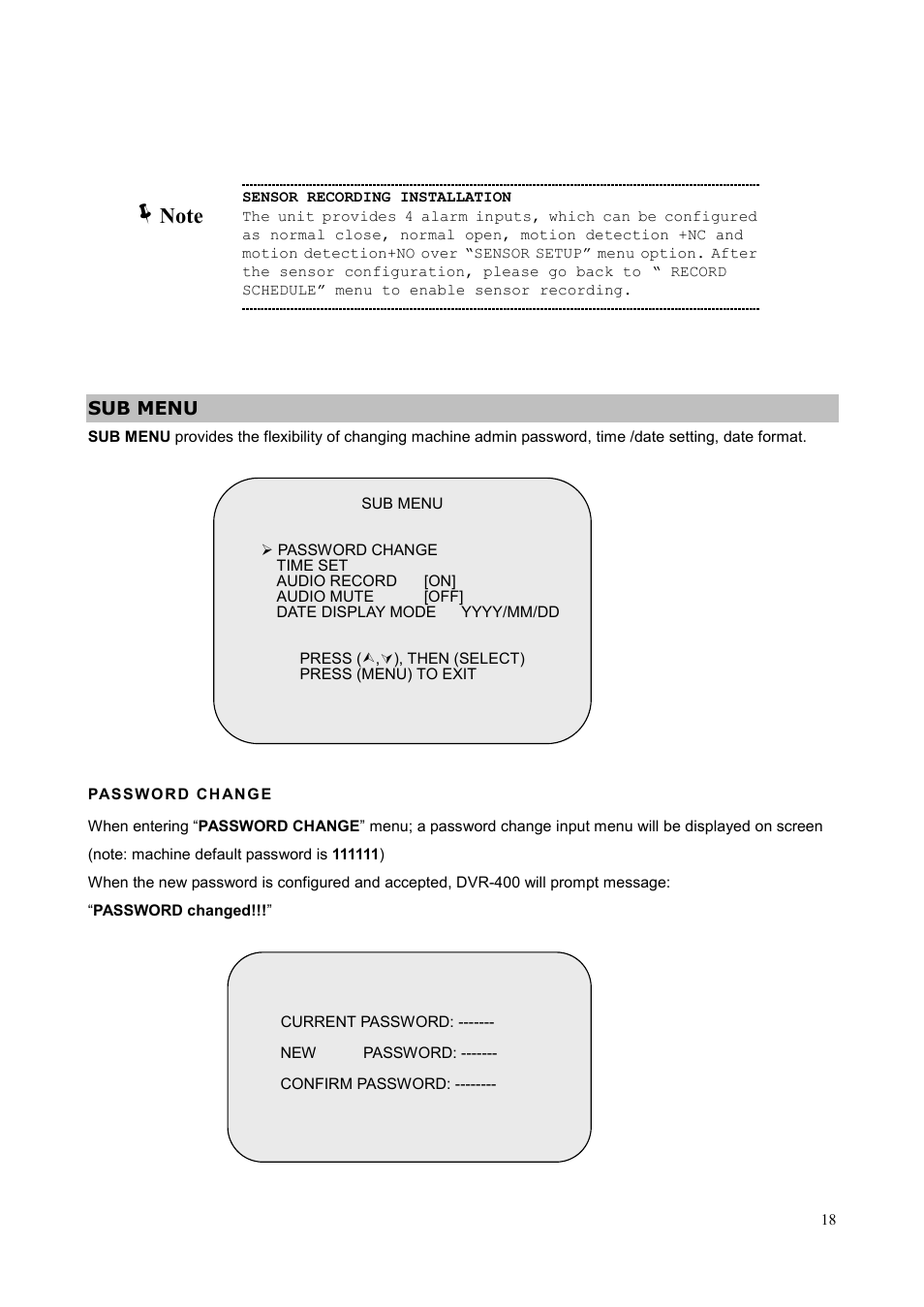 Sub menu | Planet Technology DVR-400 User Manual | Page 22 / 33