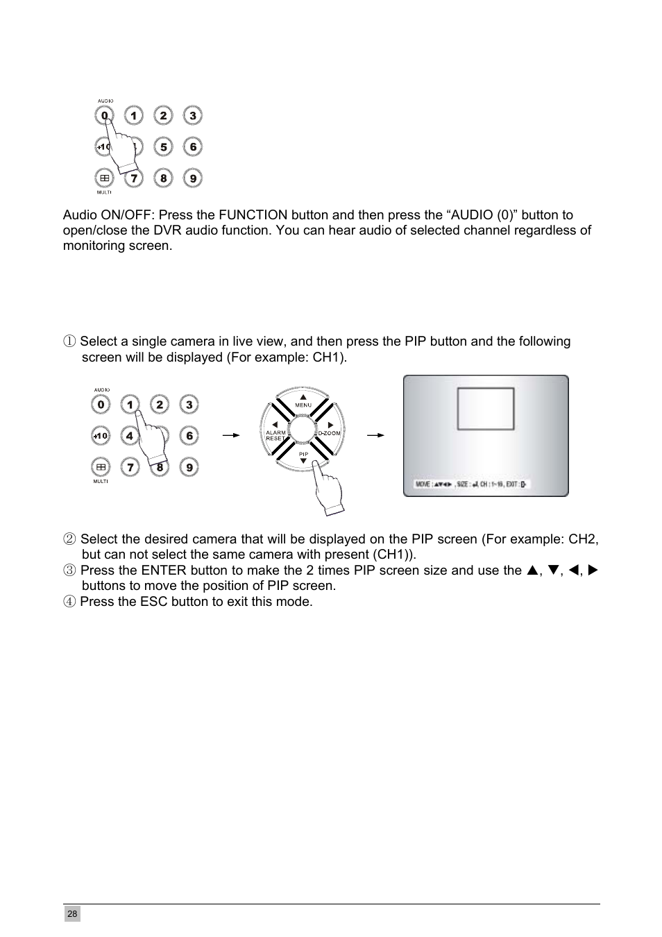 4 audio control, 5 pip mode | Planet Technology DVR-471 User Manual | Page 28 / 84