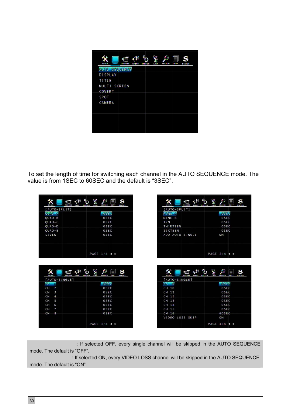 2 screen, 1 auto sequence | Planet Technology DVR-471 User Manual | Page 30 / 84