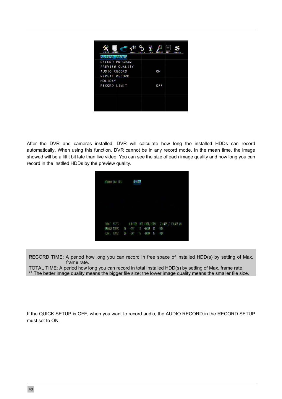 5 other setup, 1 preview quality, 2 audio record | Planet Technology DVR-471 User Manual | Page 48 / 84