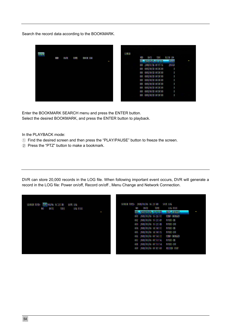 7 bookmark search, 8 log file search | Planet Technology DVR-471 User Manual | Page 54 / 84