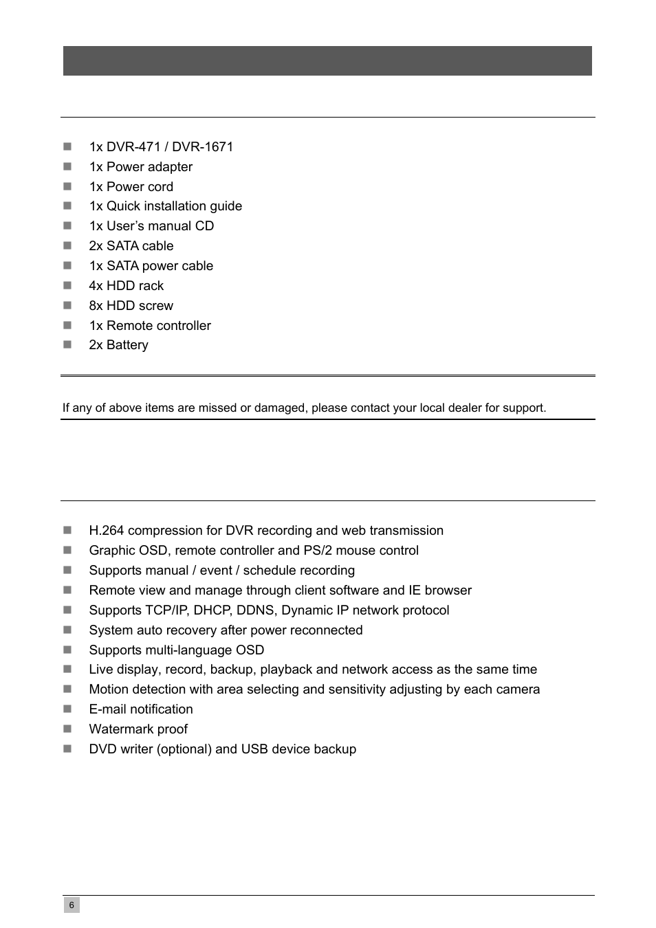 Overview, 1 package content, 2 product features | Planet Technology DVR-471 User Manual | Page 6 / 84