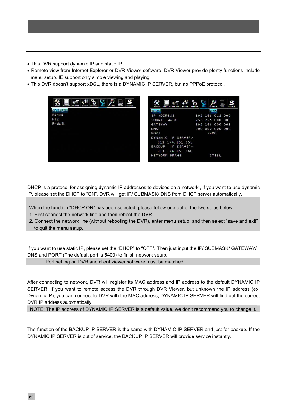 Network setup and operation, 1 network setup | Planet Technology DVR-471 User Manual | Page 60 / 84