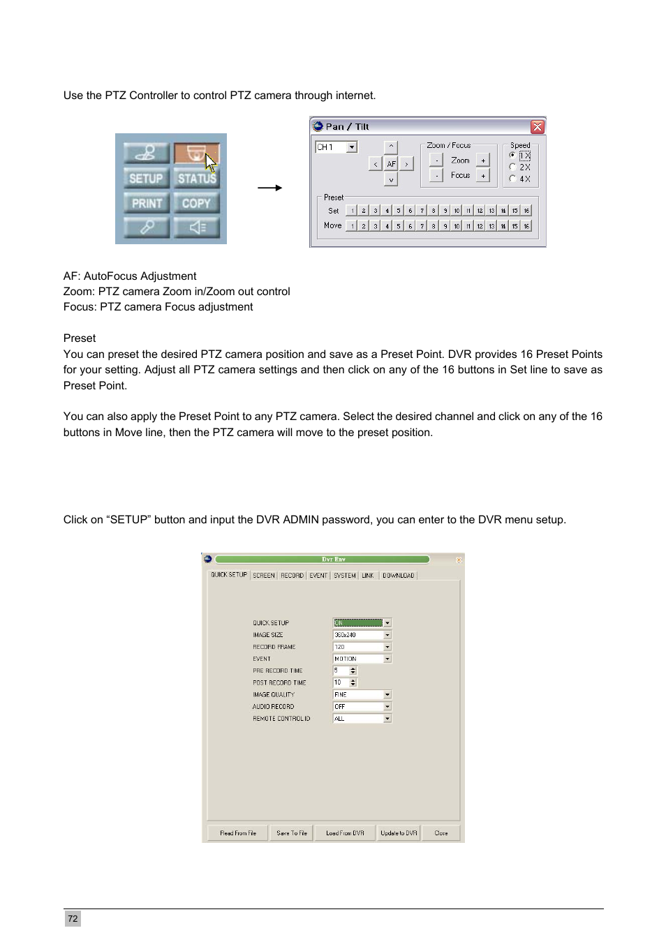 9 ptz controller, 10 setup | Planet Technology DVR-471 User Manual | Page 72 / 84