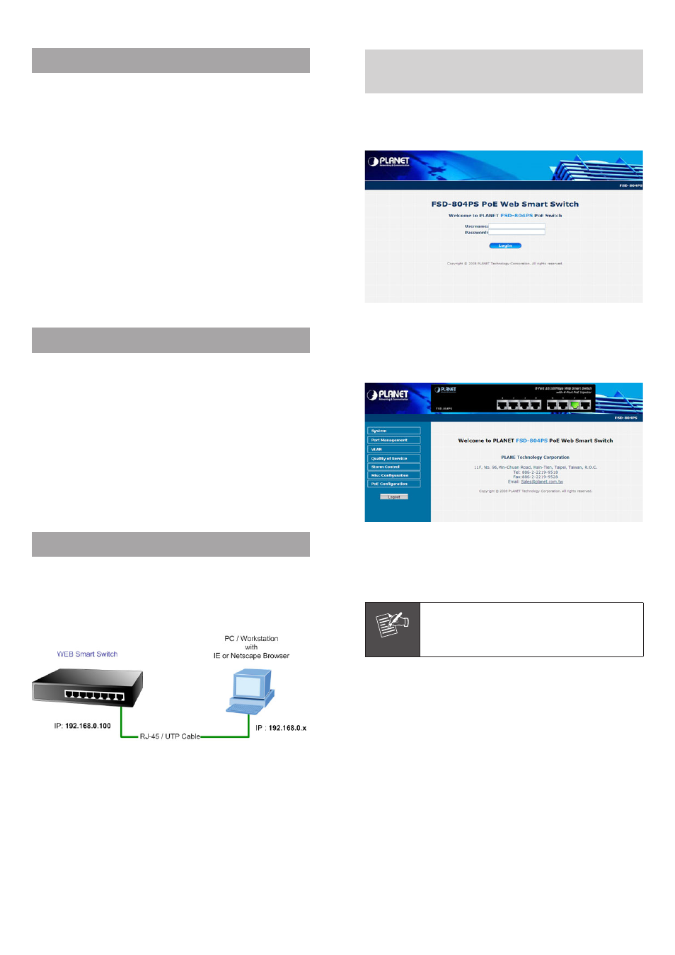 Package content, Requirements, Start web management | Planet Technology FSD-804PS User Manual | Page 2 / 3