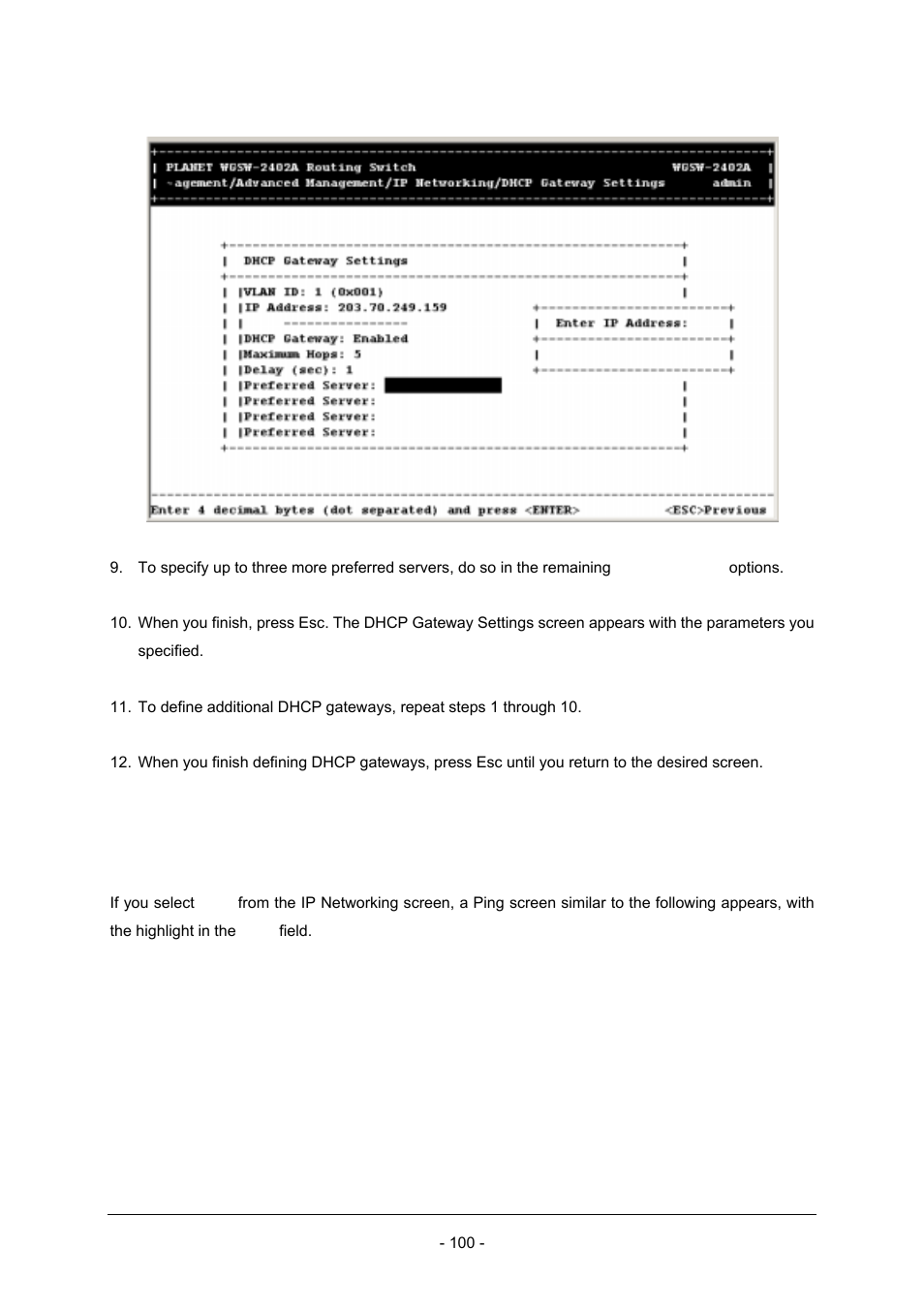 5 ping settings | Planet Technology Planet Intelligent Gigabit Ethernet Stackable/Routing Switch WGSW-2402A User Manual | Page 108 / 285