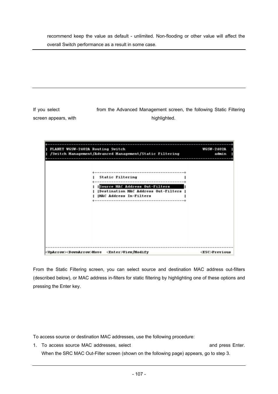 8 static filtering | Planet Technology Planet Intelligent Gigabit Ethernet Stackable/Routing Switch WGSW-2402A User Manual | Page 115 / 285