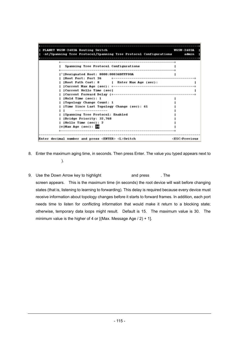 Planet Technology Planet Intelligent Gigabit Ethernet Stackable/Routing Switch WGSW-2402A User Manual | Page 123 / 285