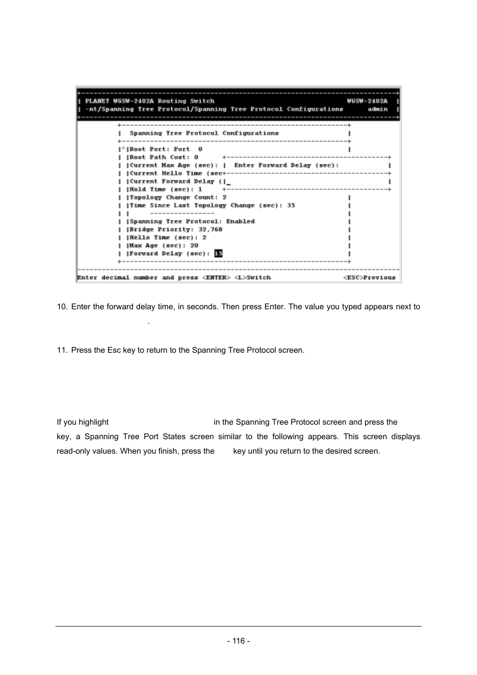 2 spanning tree port states | Planet Technology Planet Intelligent Gigabit Ethernet Stackable/Routing Switch WGSW-2402A User Manual | Page 124 / 285