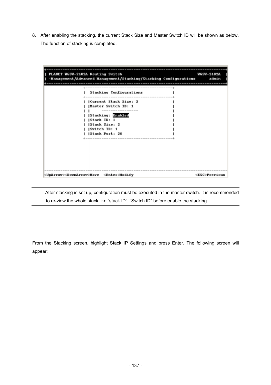 2 stack ip setting | Planet Technology Planet Intelligent Gigabit Ethernet Stackable/Routing Switch WGSW-2402A User Manual | Page 145 / 285