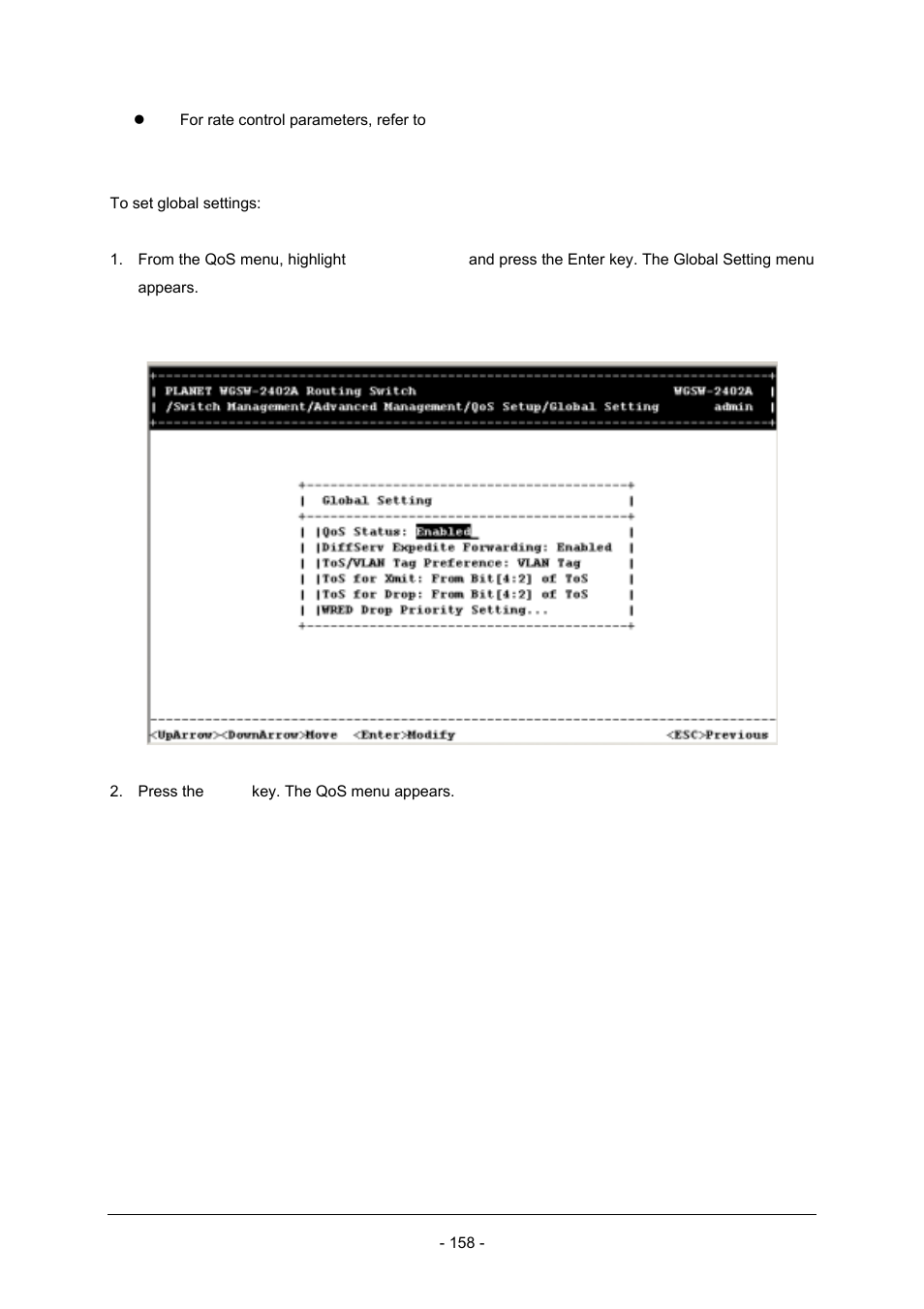 1 setting global settings | Planet Technology Planet Intelligent Gigabit Ethernet Stackable/Routing Switch WGSW-2402A User Manual | Page 166 / 285