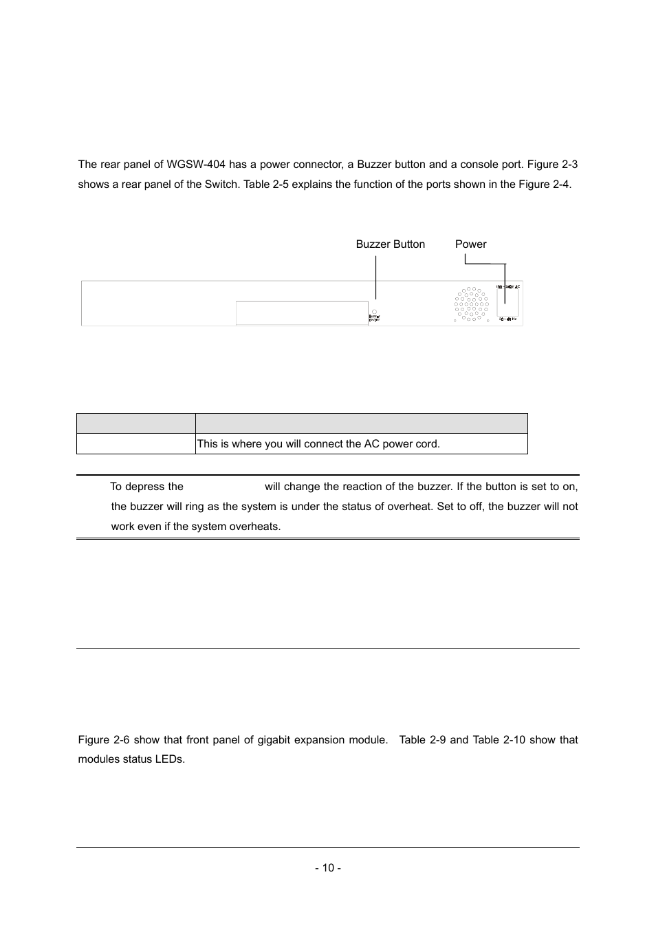 3 rear panel of wgsw-404, 3 module hardware description, 1 gigabit expansion module | Planet Technology Planet Intelligent Gigabit Ethernet Stackable/Routing Switch WGSW-2402A User Manual | Page 18 / 285
