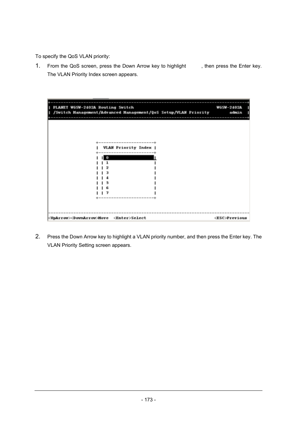 3 specifying the qos vlan priority | Planet Technology Planet Intelligent Gigabit Ethernet Stackable/Routing Switch WGSW-2402A User Manual | Page 181 / 285