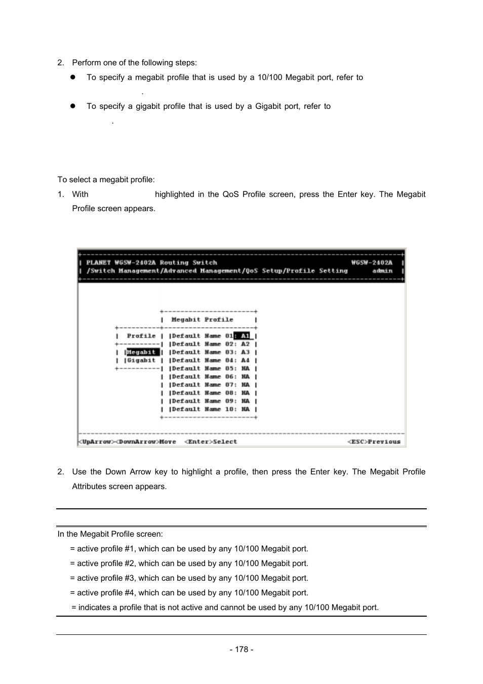 1 megabit profile | Planet Technology Planet Intelligent Gigabit Ethernet Stackable/Routing Switch WGSW-2402A User Manual | Page 186 / 285