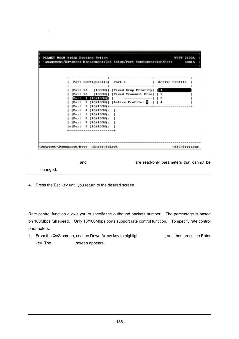 7 selecting rate control parameters | Planet Technology Planet Intelligent Gigabit Ethernet Stackable/Routing Switch WGSW-2402A User Manual | Page 194 / 285