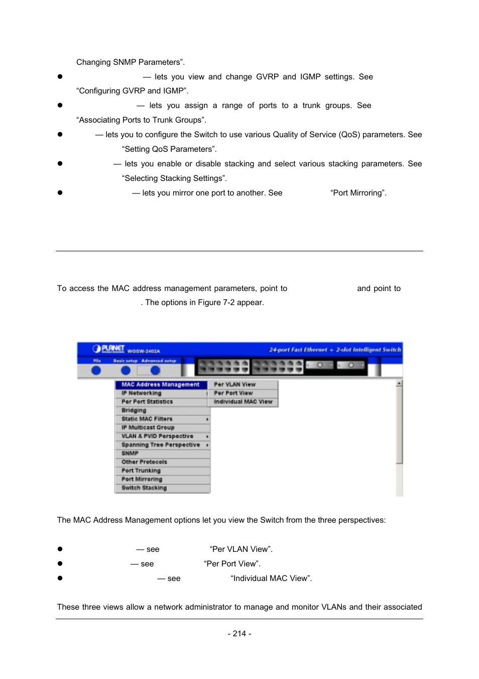 1 mac address management | Planet Technology Planet Intelligent Gigabit Ethernet Stackable/Routing Switch WGSW-2402A User Manual | Page 222 / 285