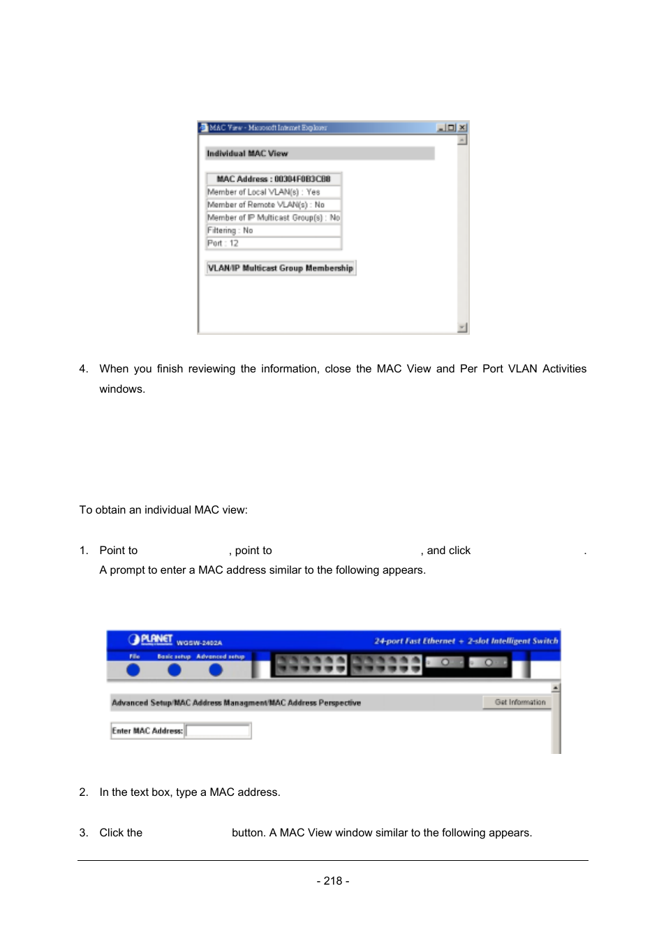 3 individual mac view | Planet Technology Planet Intelligent Gigabit Ethernet Stackable/Routing Switch WGSW-2402A User Manual | Page 226 / 285