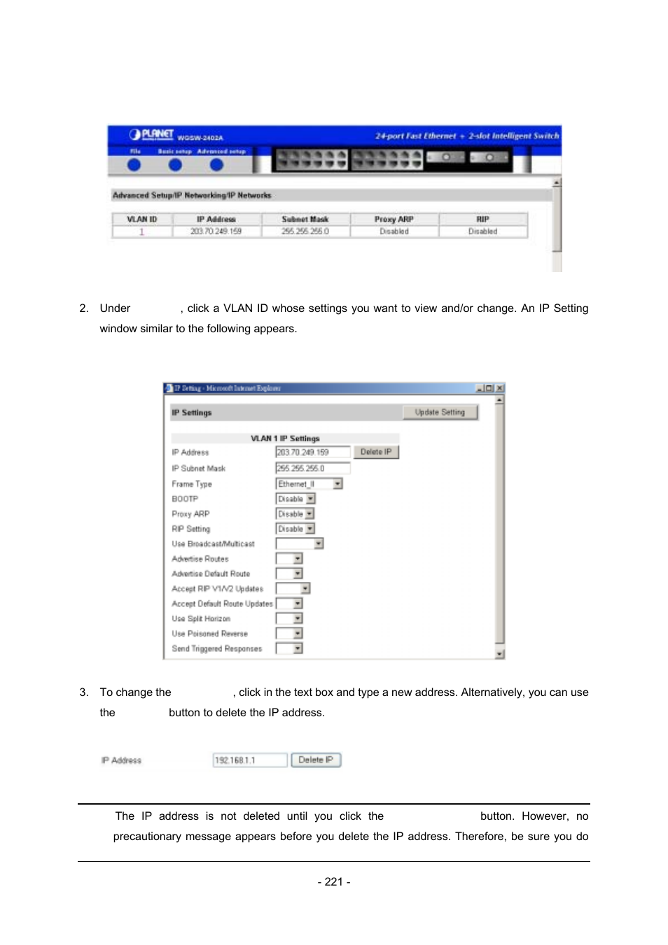 Planet Technology Planet Intelligent Gigabit Ethernet Stackable/Routing Switch WGSW-2402A User Manual | Page 229 / 285