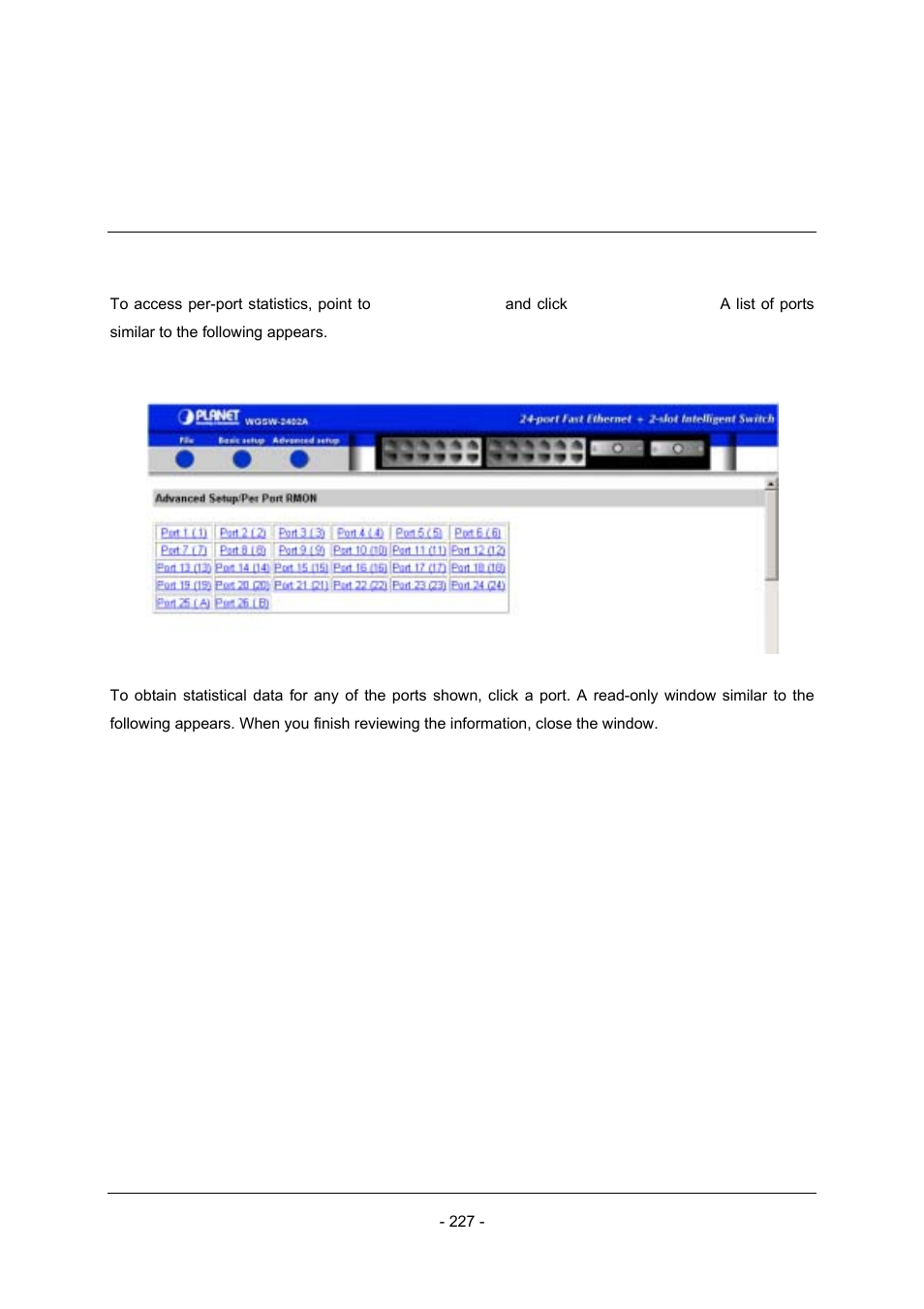 3 per port statistics | Planet Technology Planet Intelligent Gigabit Ethernet Stackable/Routing Switch WGSW-2402A User Manual | Page 235 / 285