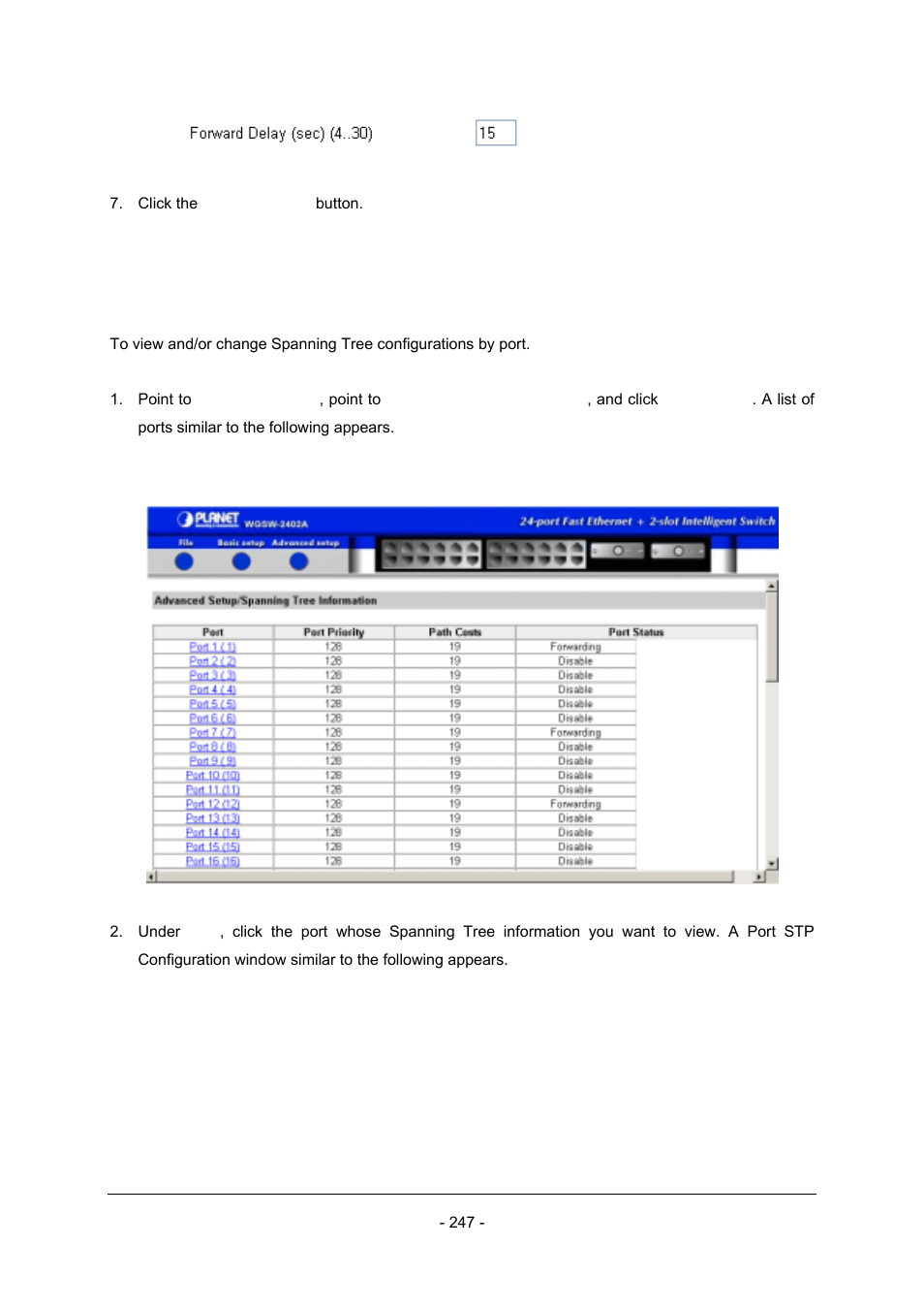 2 port setting | Planet Technology Planet Intelligent Gigabit Ethernet Stackable/Routing Switch WGSW-2402A User Manual | Page 255 / 285