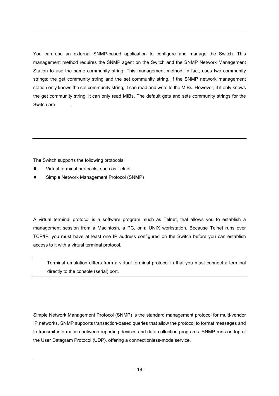 3 snmp-based network management, 4 protocols, 1 virtual terminal protocols | 2 snmp protocol | Planet Technology Planet Intelligent Gigabit Ethernet Stackable/Routing Switch WGSW-2402A User Manual | Page 26 / 285