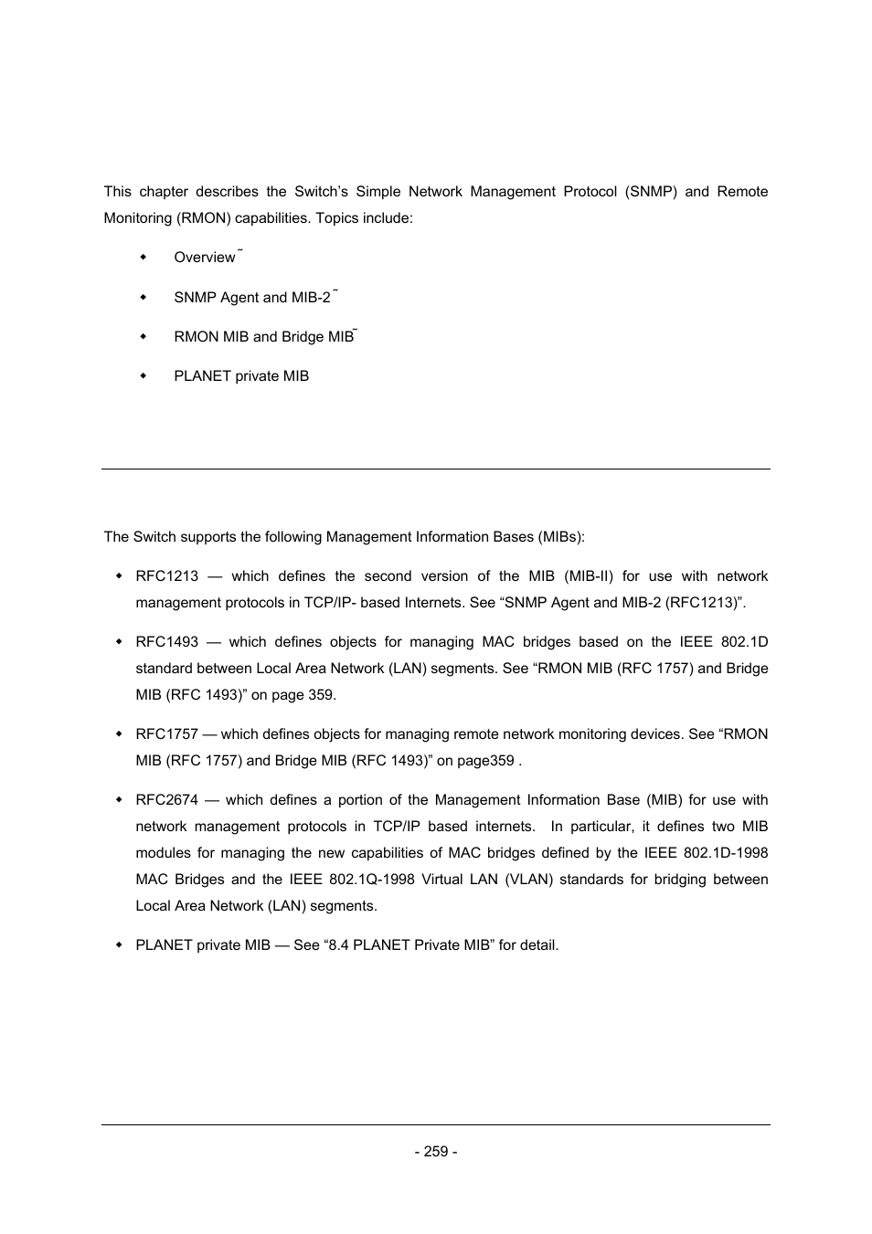 Chapter 8 snmp and rmon management, 1 overview | Planet Technology Planet Intelligent Gigabit Ethernet Stackable/Routing Switch WGSW-2402A User Manual | Page 267 / 285