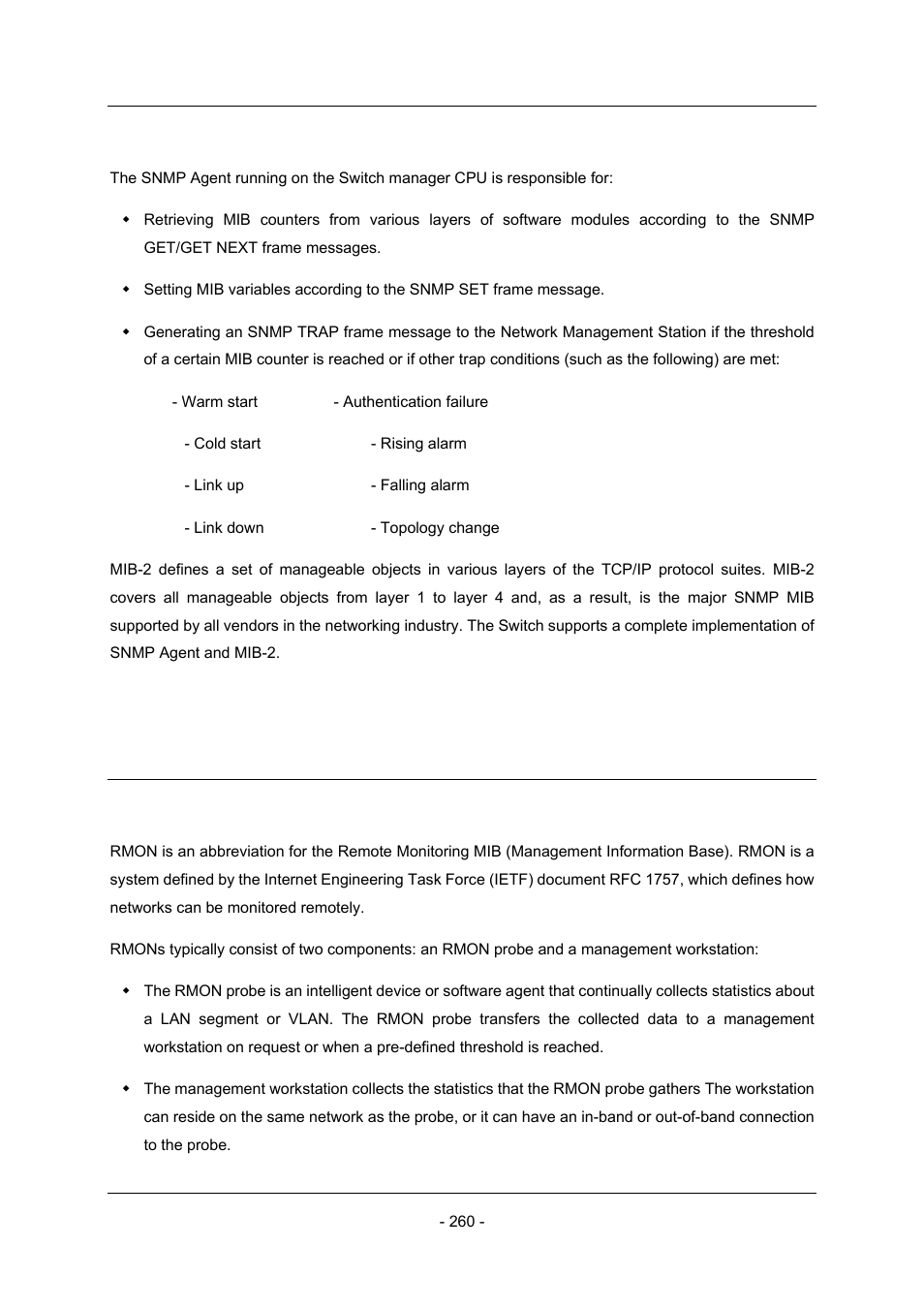 2 snmp agent and mib-2 (rfc1213), 3 rmon mib (rfc 1757) and bridge mib (rfc 1493) | Planet Technology Planet Intelligent Gigabit Ethernet Stackable/Routing Switch WGSW-2402A User Manual | Page 268 / 285