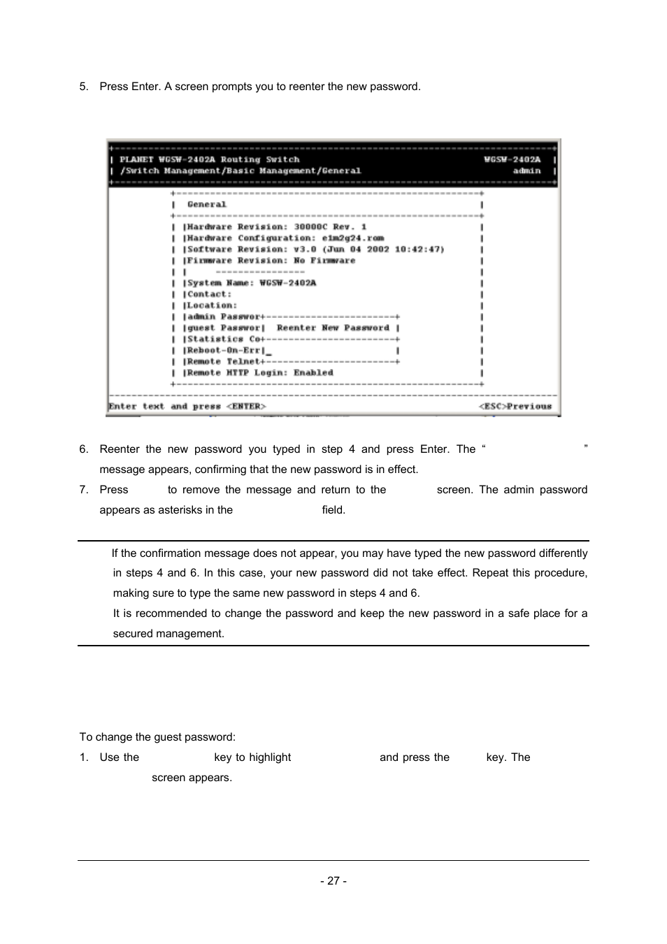 4 changing the guest password | Planet Technology Planet Intelligent Gigabit Ethernet Stackable/Routing Switch WGSW-2402A User Manual | Page 35 / 285