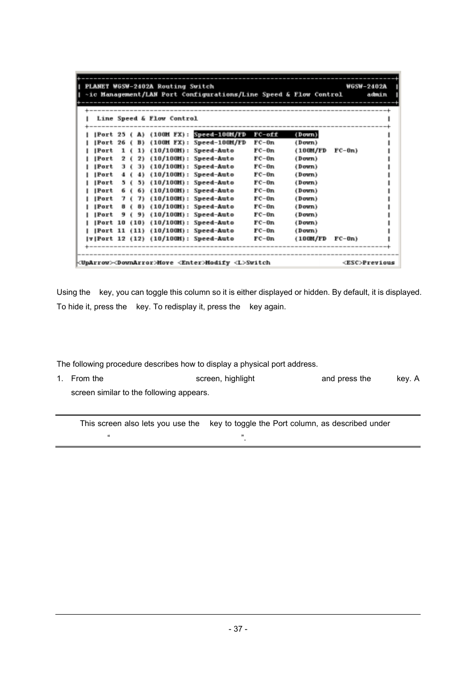 3 displaying a physical port address | Planet Technology Planet Intelligent Gigabit Ethernet Stackable/Routing Switch WGSW-2402A User Manual | Page 45 / 285