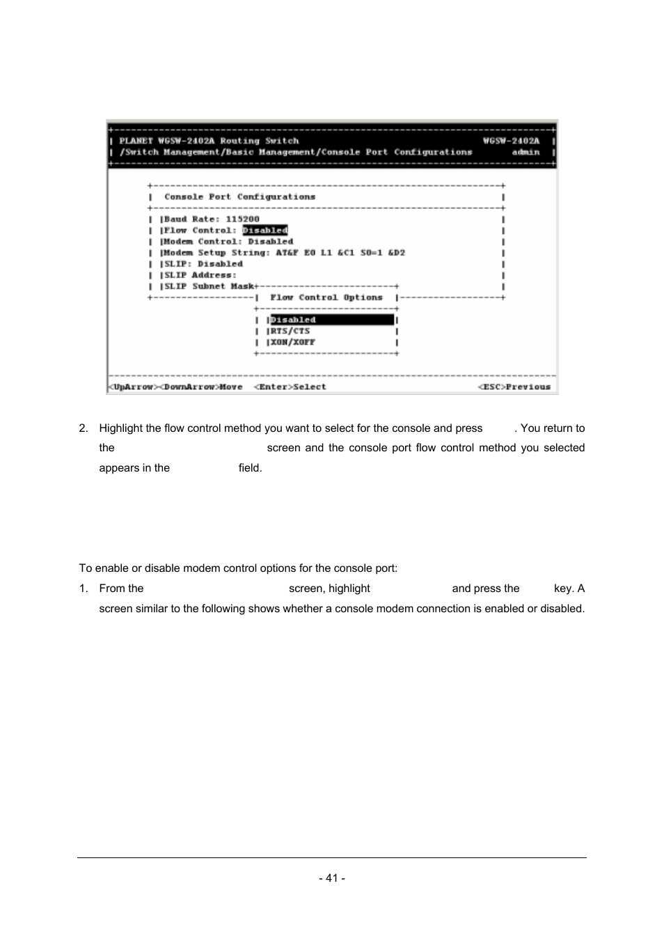 3 enabling or disabling modem control options | Planet Technology Planet Intelligent Gigabit Ethernet Stackable/Routing Switch WGSW-2402A User Manual | Page 49 / 285