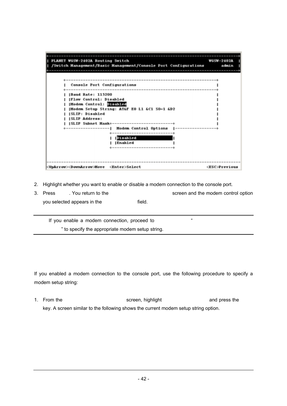 4 specifying a modem setup string | Planet Technology Planet Intelligent Gigabit Ethernet Stackable/Routing Switch WGSW-2402A User Manual | Page 50 / 285