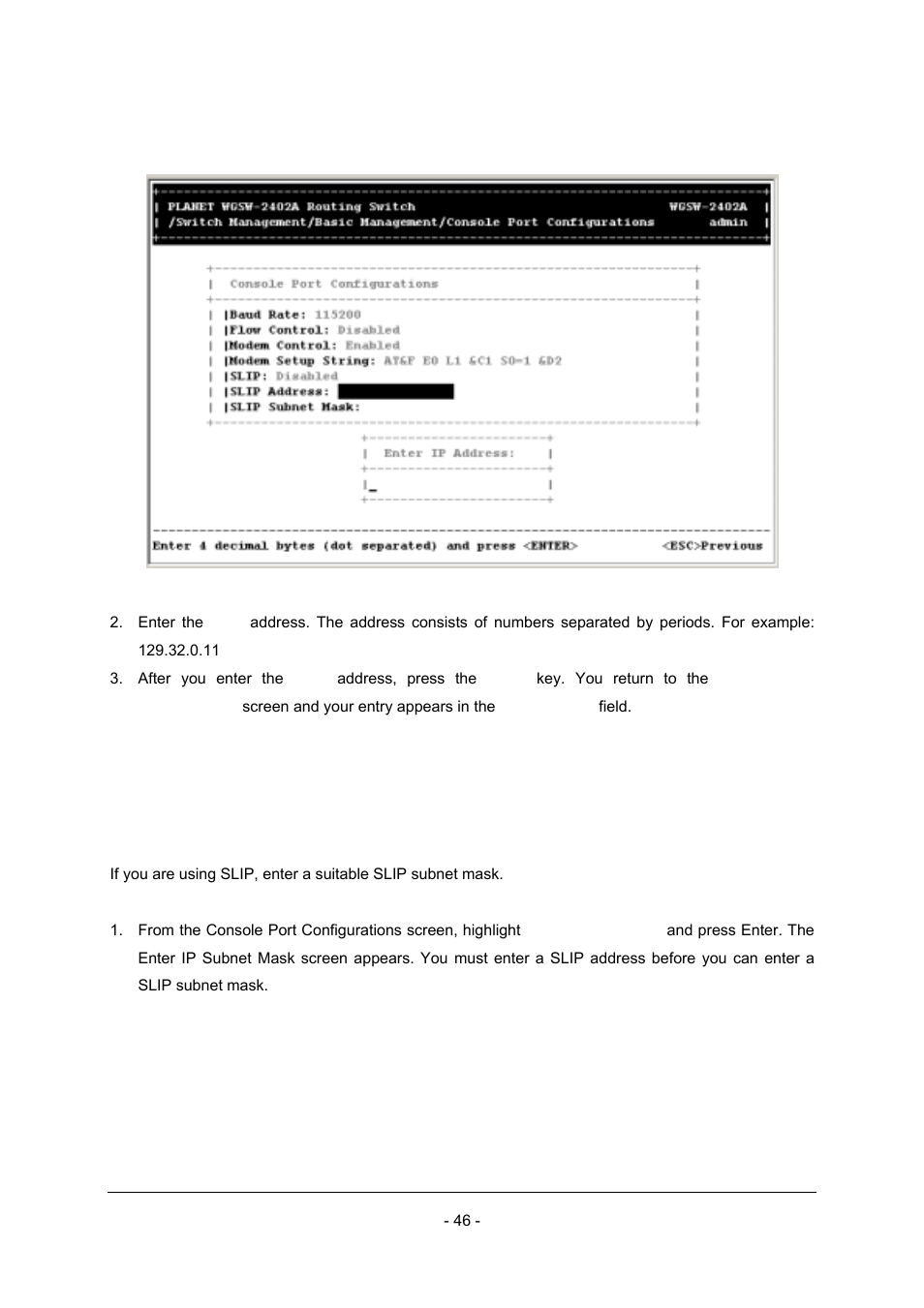 7 specifying a slip subnet mask | Planet Technology Planet Intelligent Gigabit Ethernet Stackable/Routing Switch WGSW-2402A User Manual | Page 54 / 285