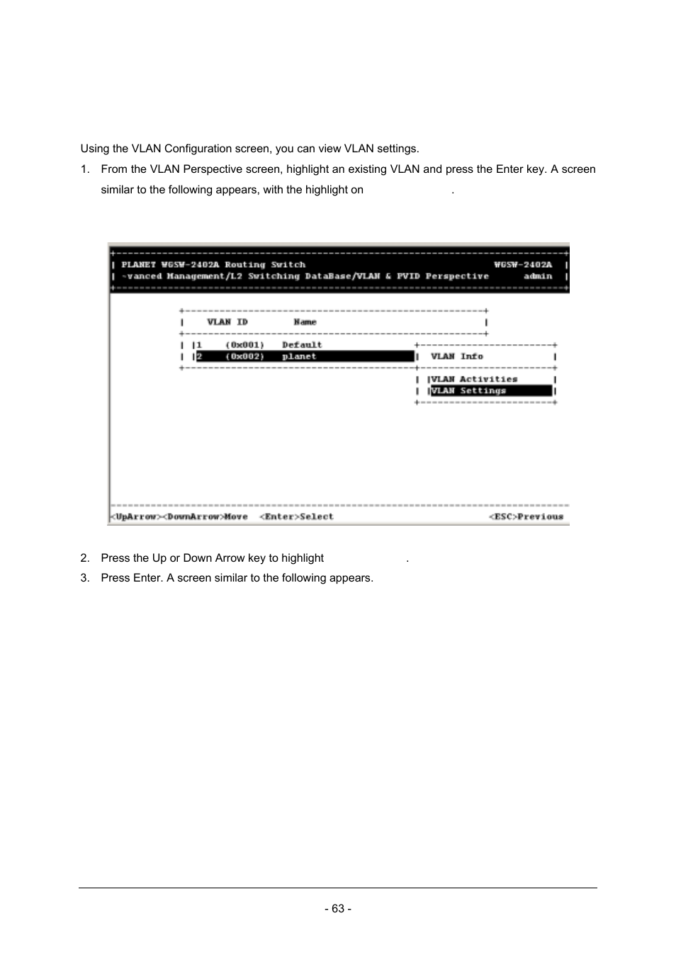 5 viewing vlan settings | Planet Technology Planet Intelligent Gigabit Ethernet Stackable/Routing Switch WGSW-2402A User Manual | Page 71 / 285