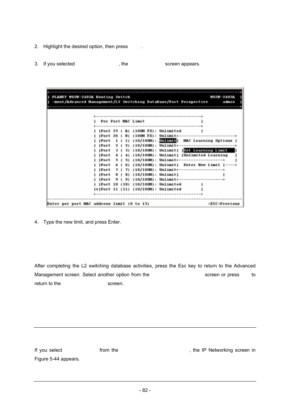 6 returning to the advanced management screen, 6 ip networking | Planet Technology Planet Intelligent Gigabit Ethernet Stackable/Routing Switch WGSW-2402A User Manual | Page 90 / 285