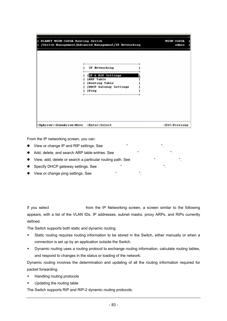 1 ip and rip settings | Planet Technology Planet Intelligent Gigabit Ethernet Stackable/Routing Switch WGSW-2402A User Manual | Page 91 / 285