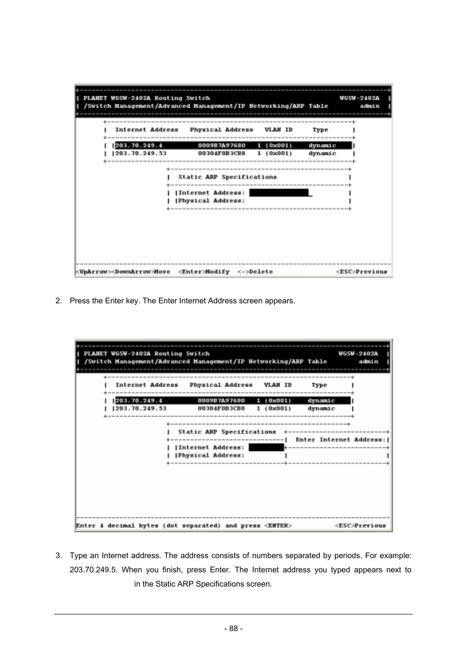 Planet Technology Planet Intelligent Gigabit Ethernet Stackable/Routing Switch WGSW-2402A User Manual | Page 96 / 285