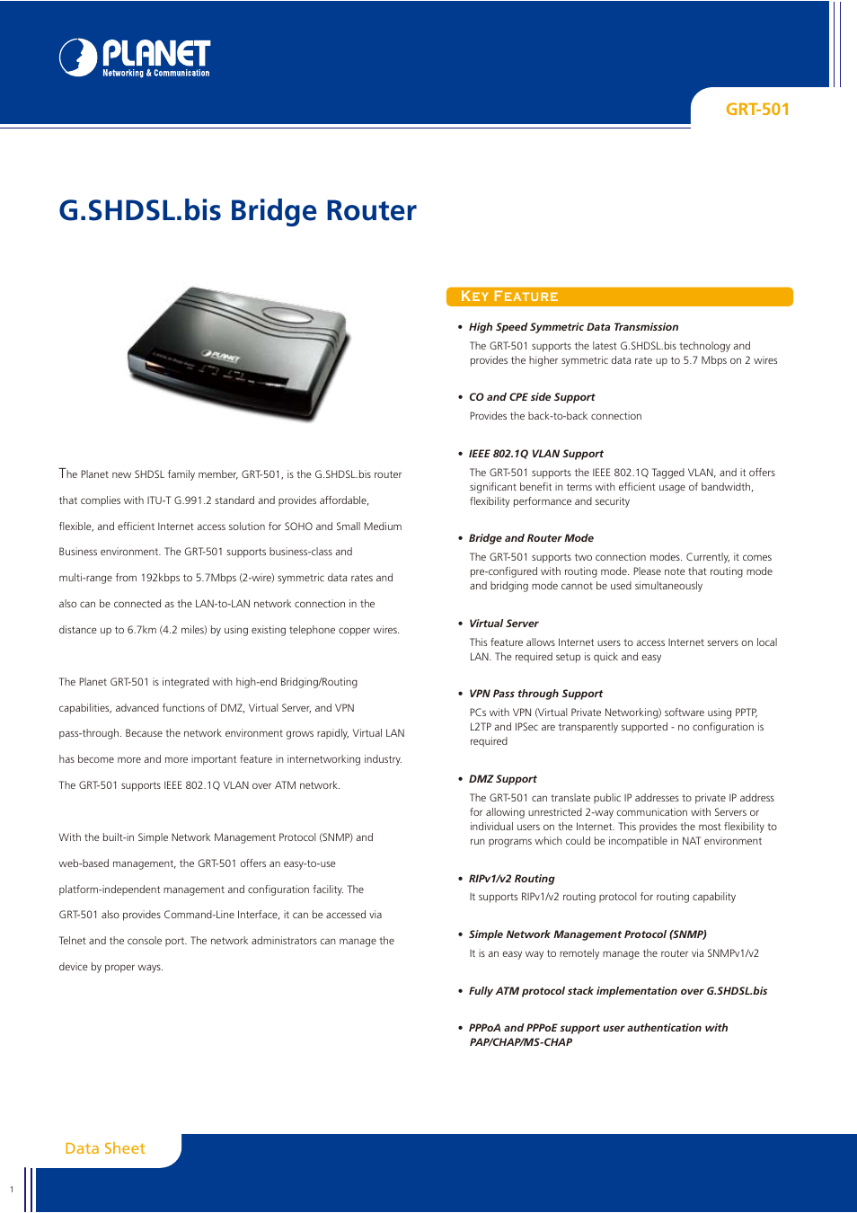 Planet Technology GRT-501 User Manual | 3 pages