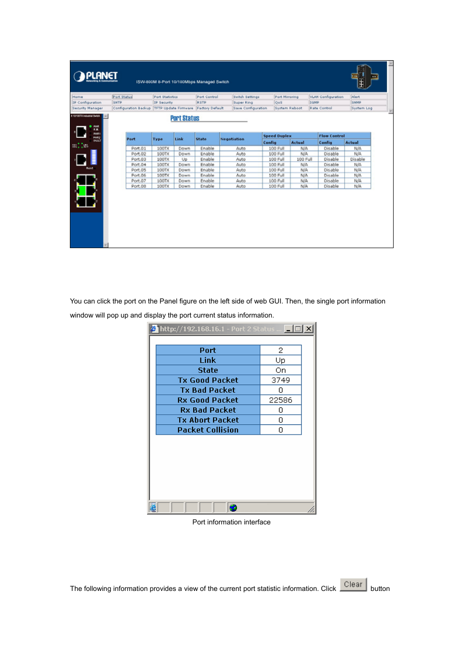 5 single port information, 6 port statistics | Planet Technology ISW-800M User Manual | Page 23 / 57