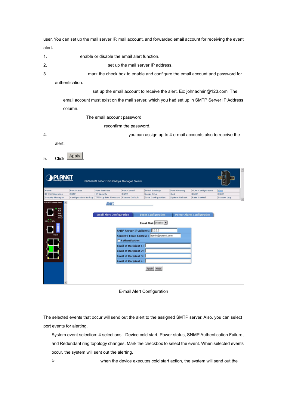 2 event configuration | Planet Technology ISW-800M User Manual | Page 33 / 57