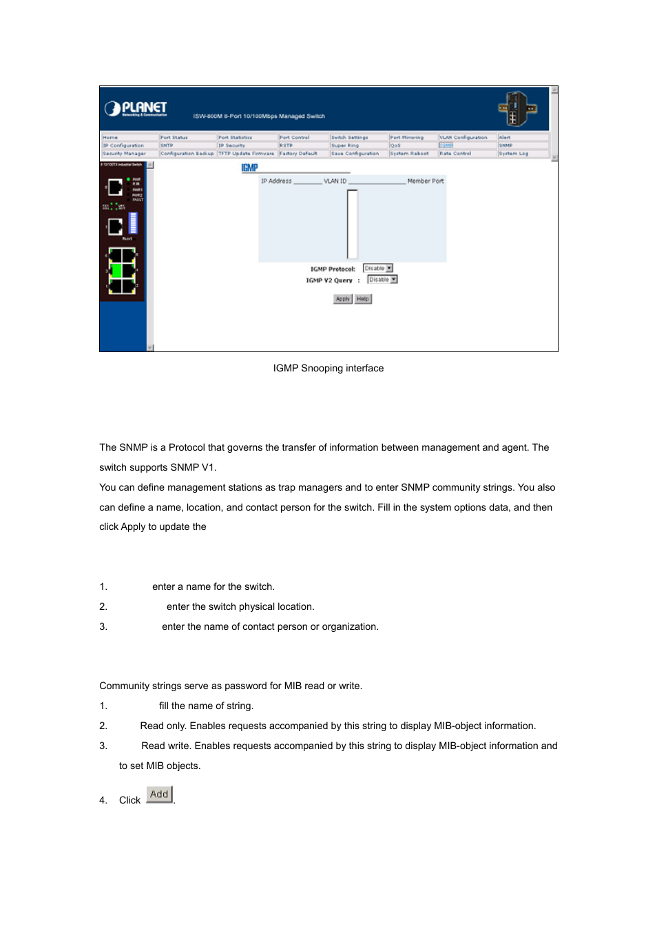 19 snmp configuration, 1 system operations, 2 community string | Planet Technology ISW-800M User Manual | Page 45 / 57