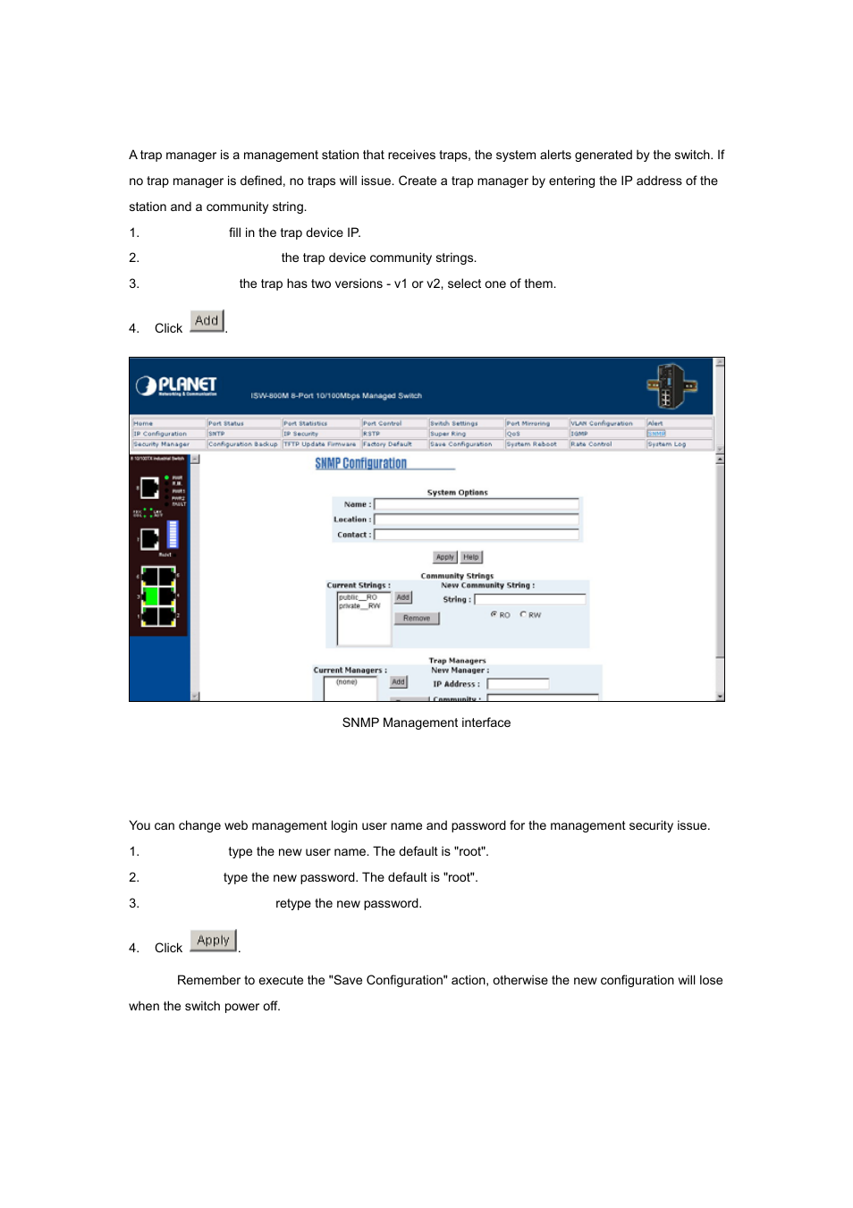 3 trap manager, 20 security manager | Planet Technology ISW-800M User Manual | Page 46 / 57