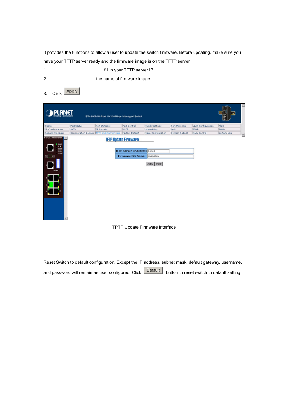 3 tftp update firmware, 22 factory default | Planet Technology ISW-800M User Manual | Page 49 / 57