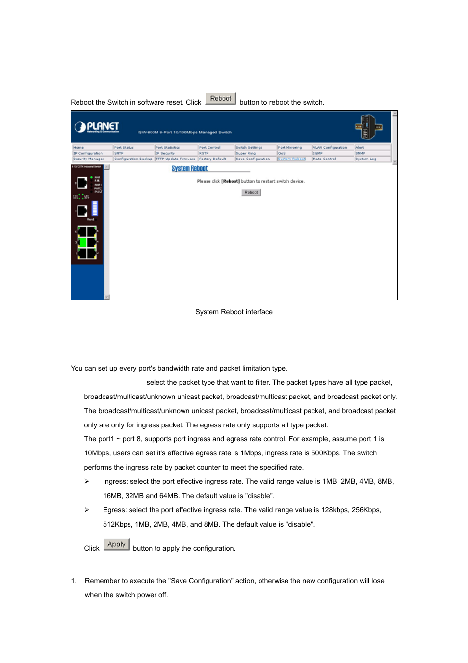 24 system reboot, 25 rate control | Planet Technology ISW-800M User Manual | Page 51 / 57