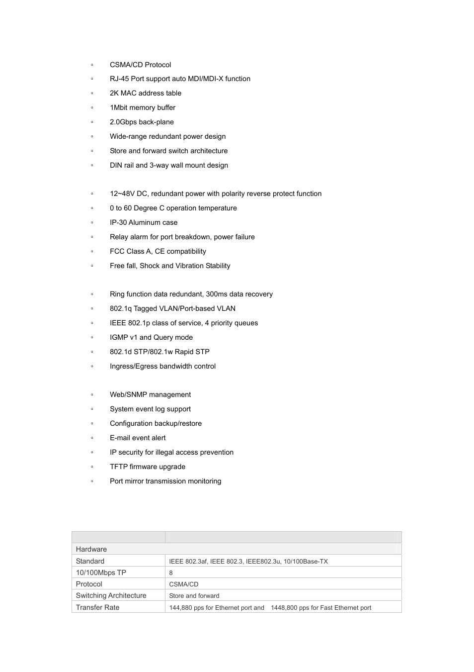 4 product specification | Planet Technology ISW-800M User Manual | Page 6 / 57