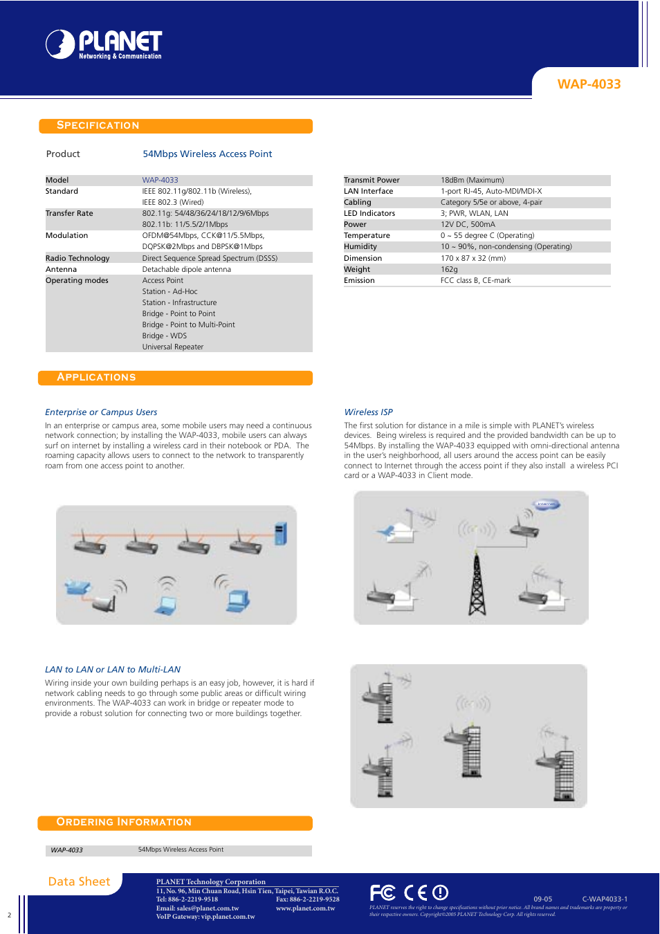 Wap-4033 | Planet Technology WAP-4033 User Manual | Page 2 / 2