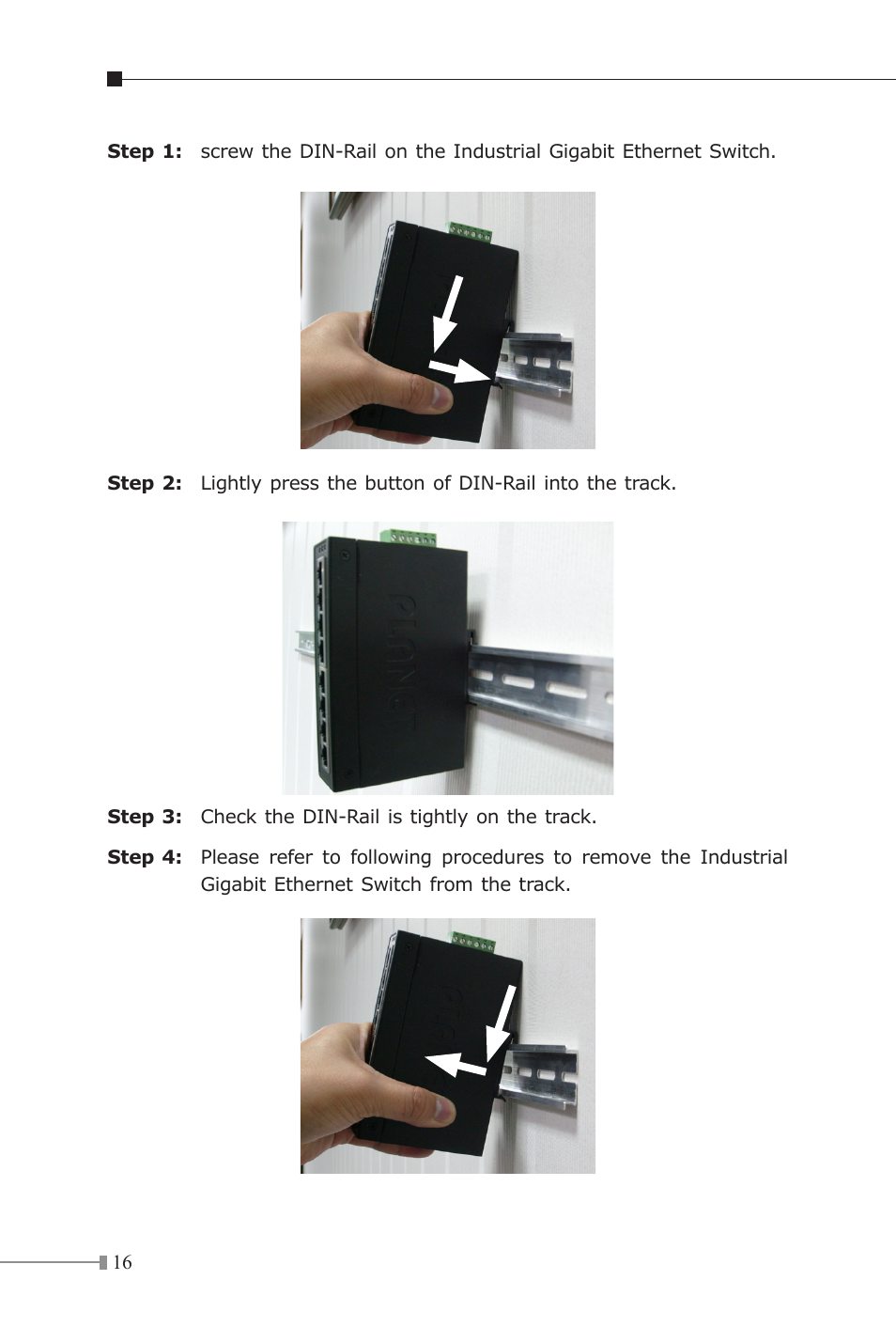 Planet Technology Industrial Gigabit Ethernet Switch IGS-501 User Manual | Page 16 / 24