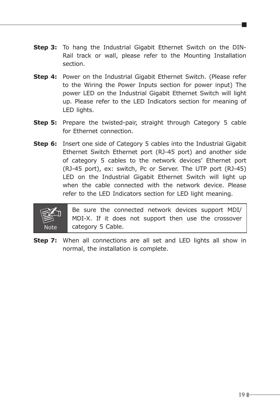 Planet Technology Industrial Gigabit Ethernet Switch IGS-501 User Manual | Page 19 / 24